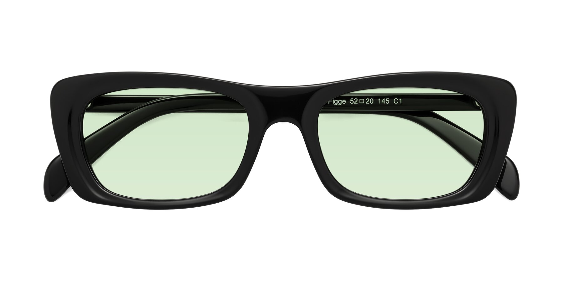 Folded Front of Figge in Black with Light Green Tinted Lenses