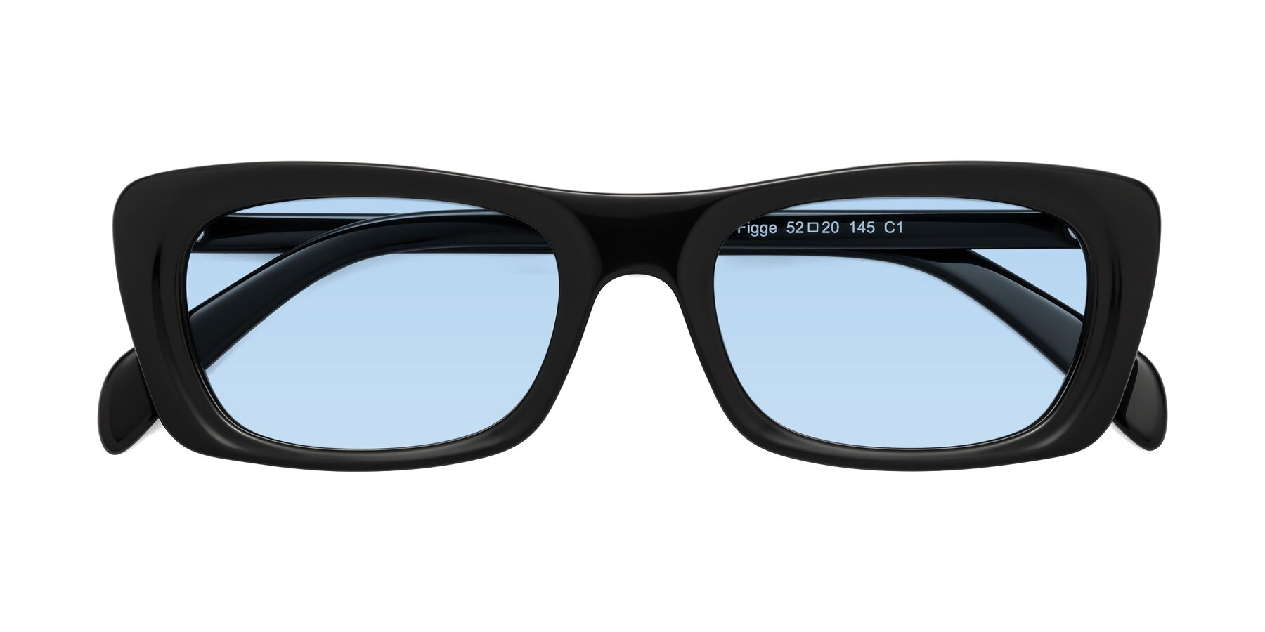 Folded Front of Figge in Black with Light Blue Tinted Lenses