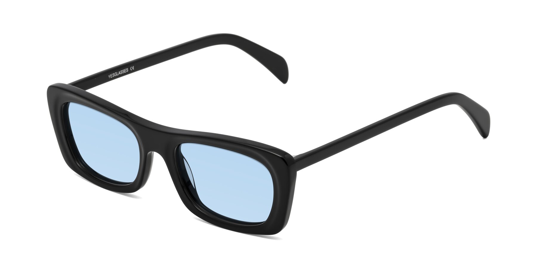Angle of Figge in Black with Light Blue Tinted Lenses