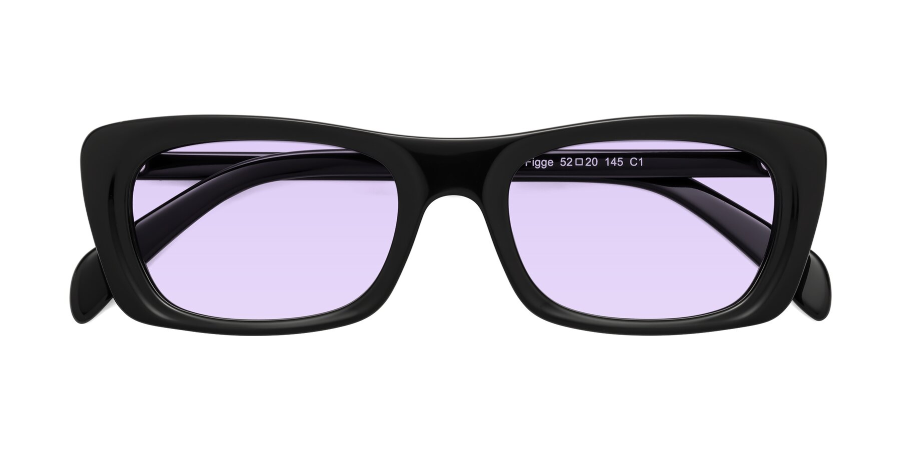 Folded Front of Figge in Black with Light Purple Tinted Lenses