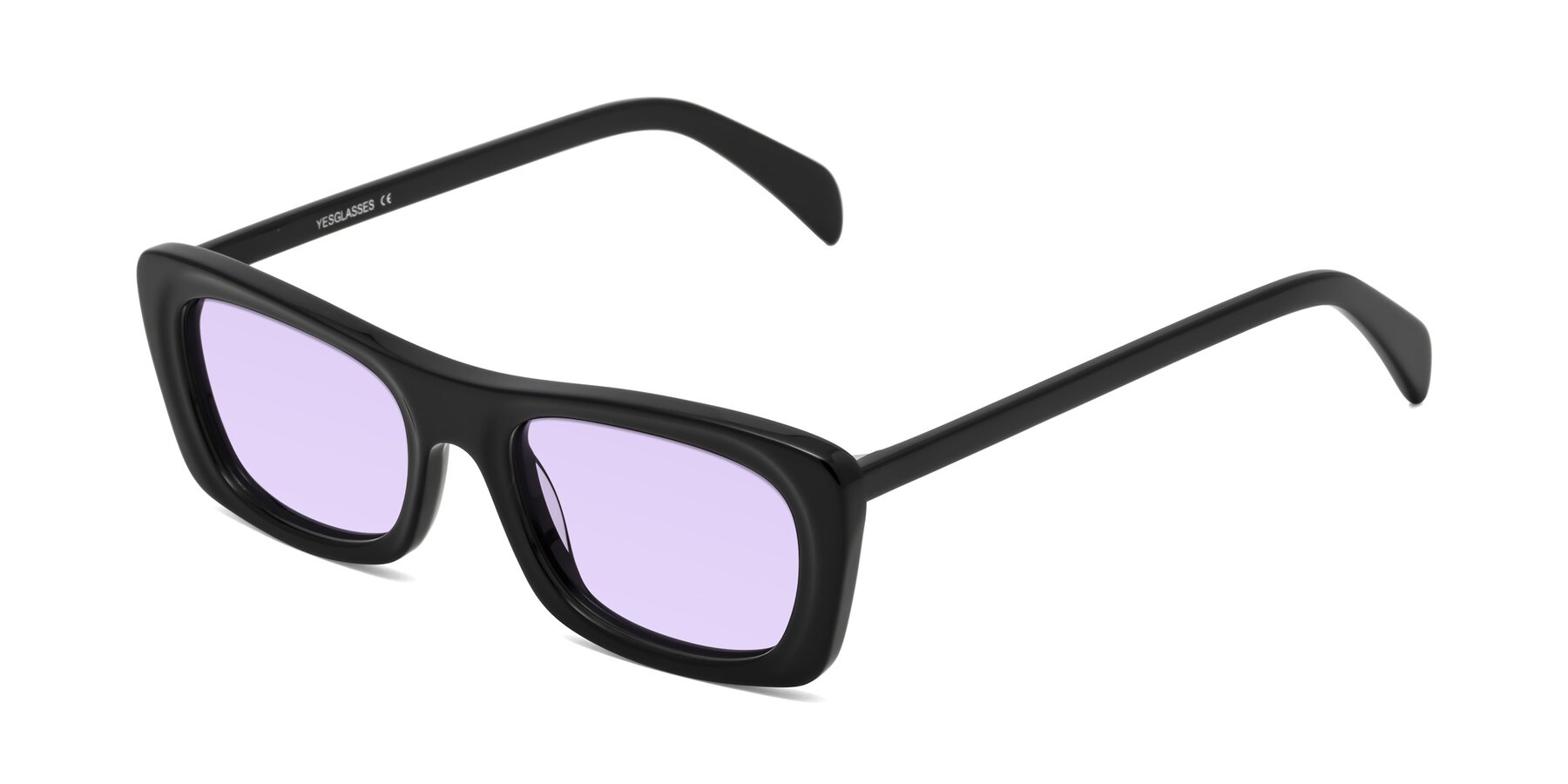 Angle of Figge in Black with Light Purple Tinted Lenses