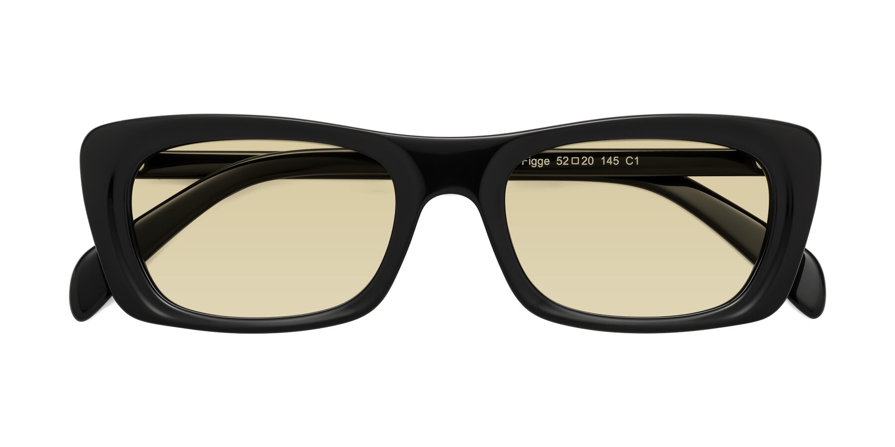 Folded Front of Figge in Black with Light Champagne Tinted Lenses