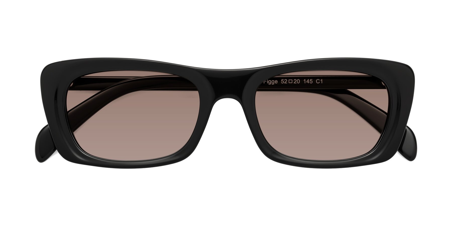 Folded Front of Figge in Black with Medium Brown Tinted Lenses