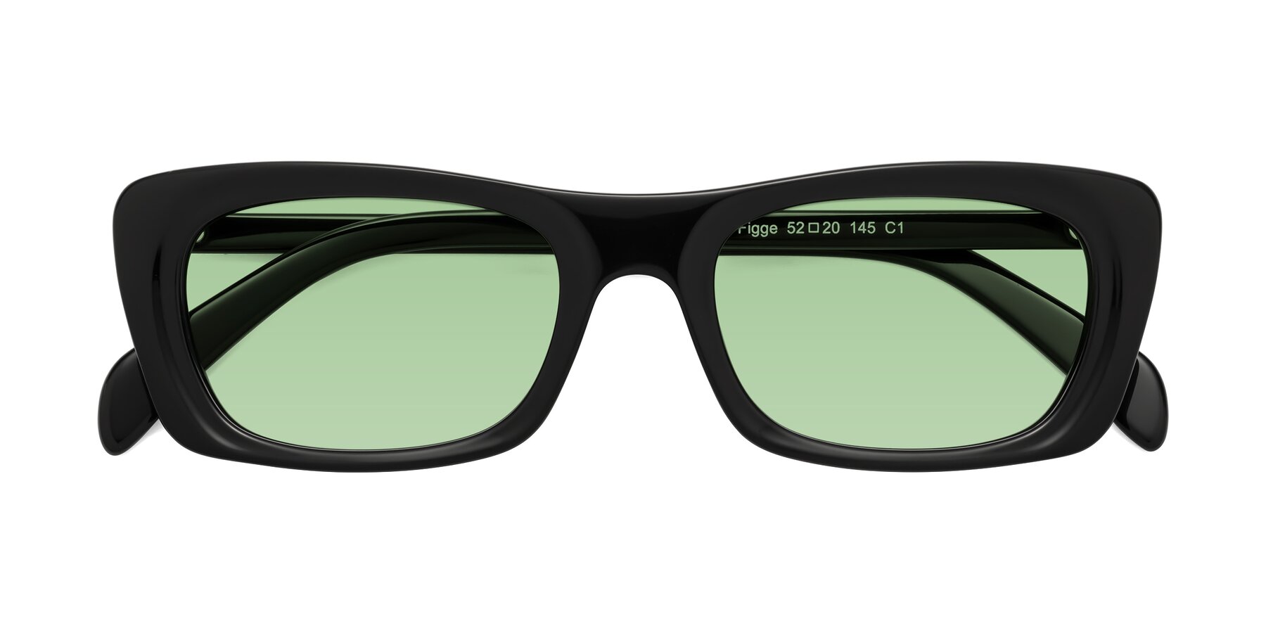 Folded Front of Figge in Black with Medium Green Tinted Lenses