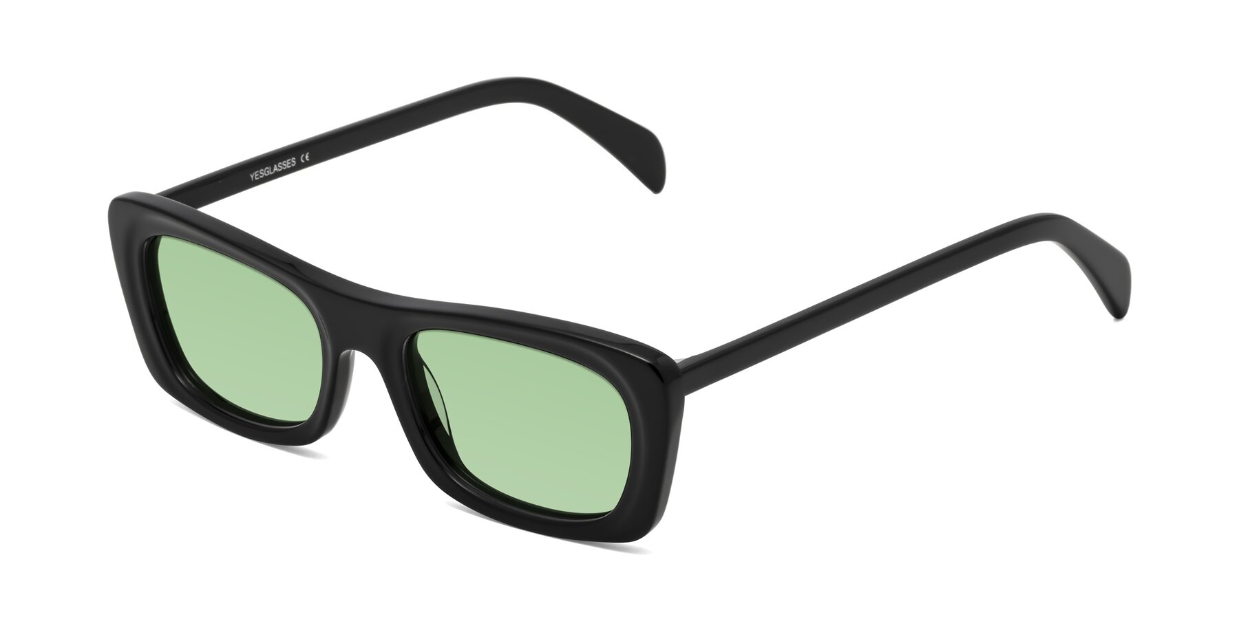 Angle of Figge in Black with Medium Green Tinted Lenses
