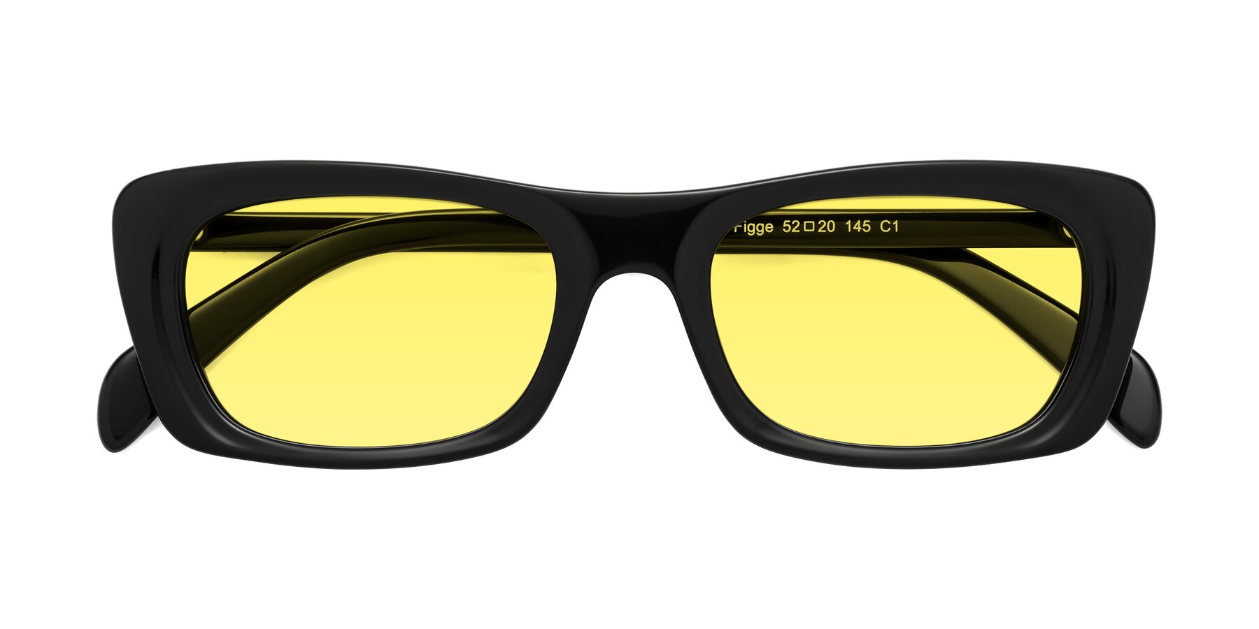 Folded Front of Figge in Black with Medium Yellow Tinted Lenses