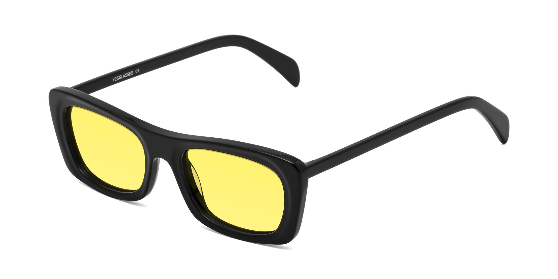 Angle of Figge in Black with Medium Yellow Tinted Lenses