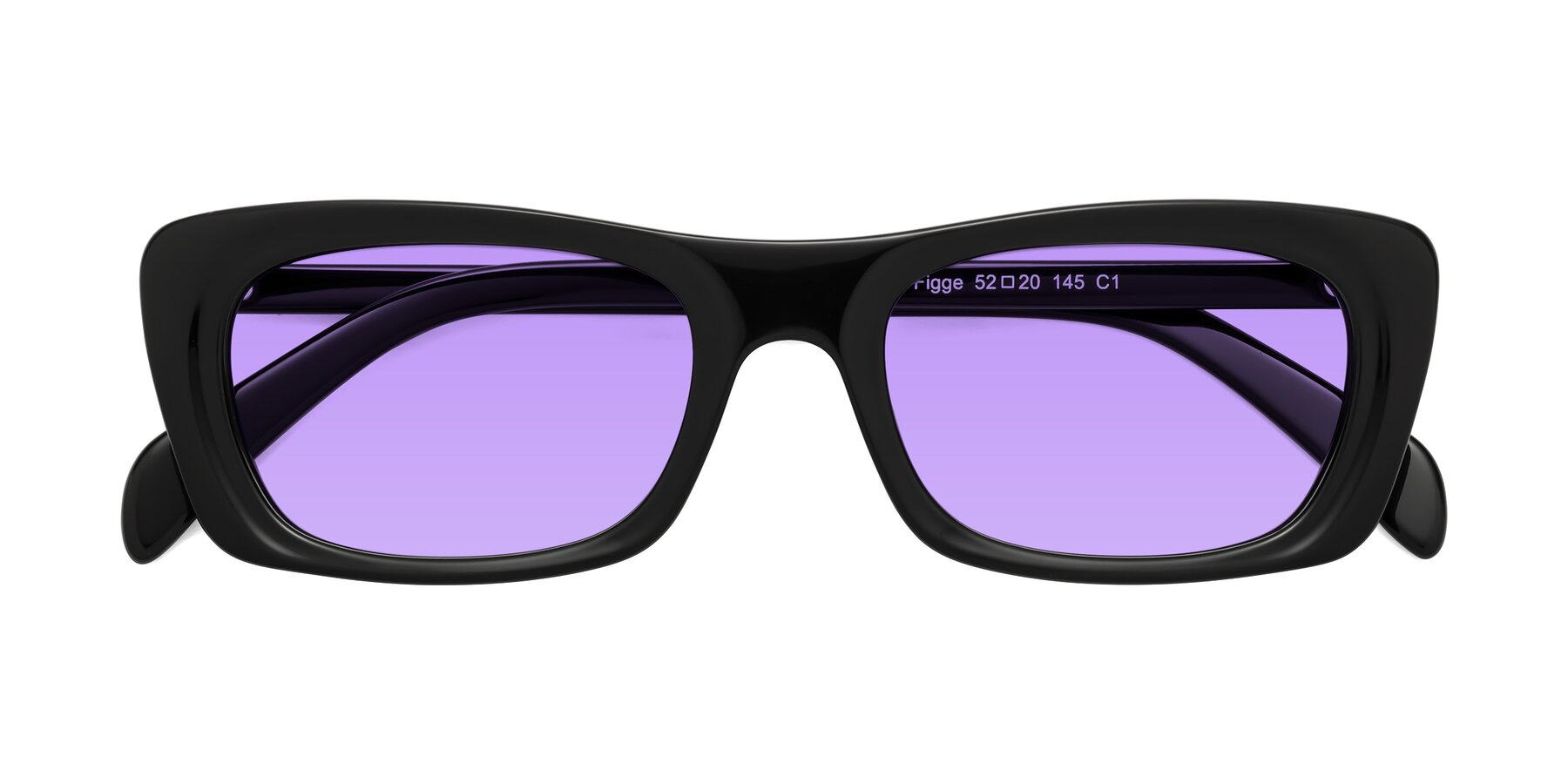 Folded Front of Figge in Black with Medium Purple Tinted Lenses