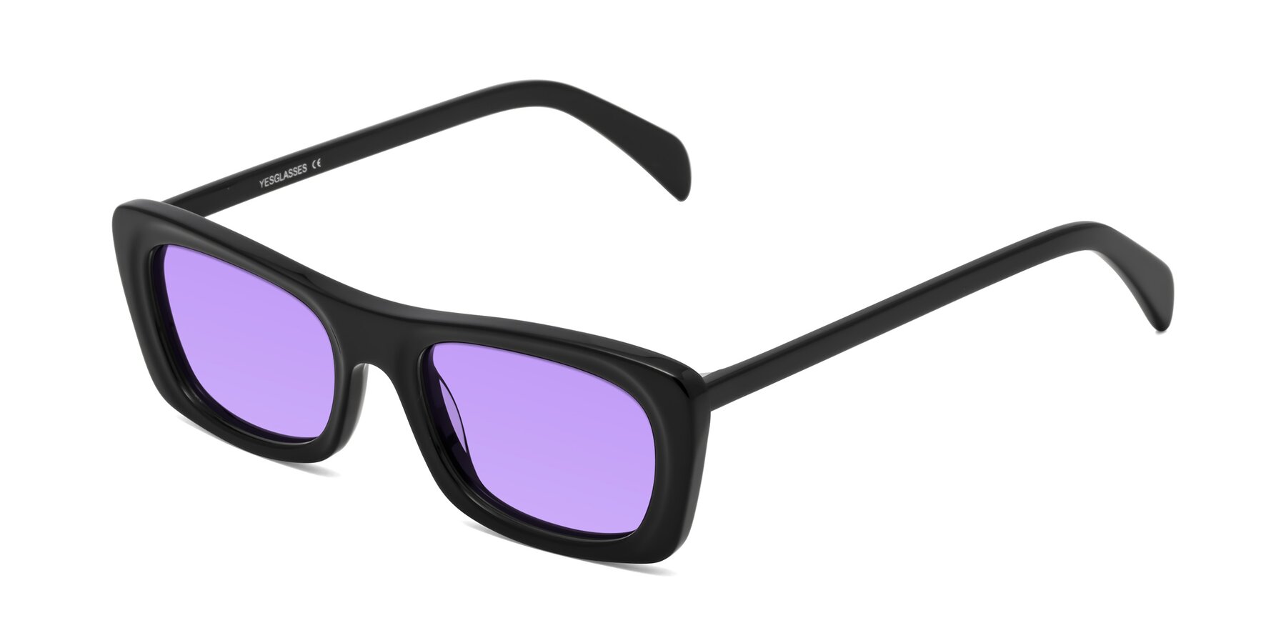Angle of Figge in Black with Medium Purple Tinted Lenses