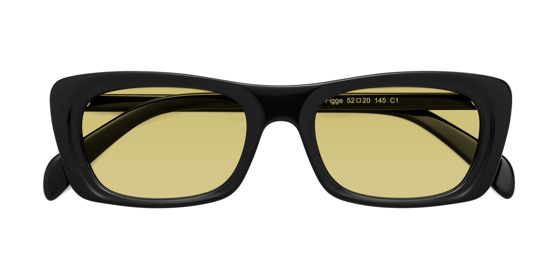 Folded Front of Figge in Black with Medium Champagne Tinted Lenses