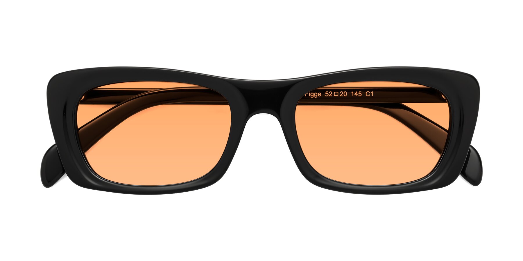 Folded Front of Figge in Black with Medium Orange Tinted Lenses