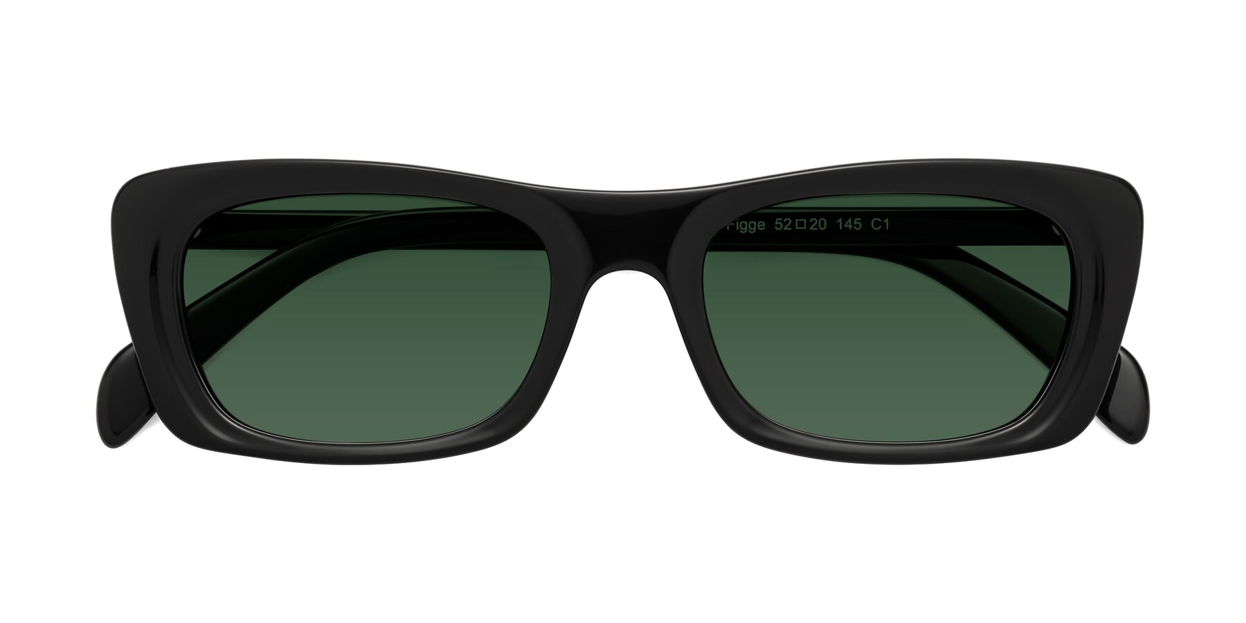 Folded Front of Figge in Black with Green Tinted Lenses