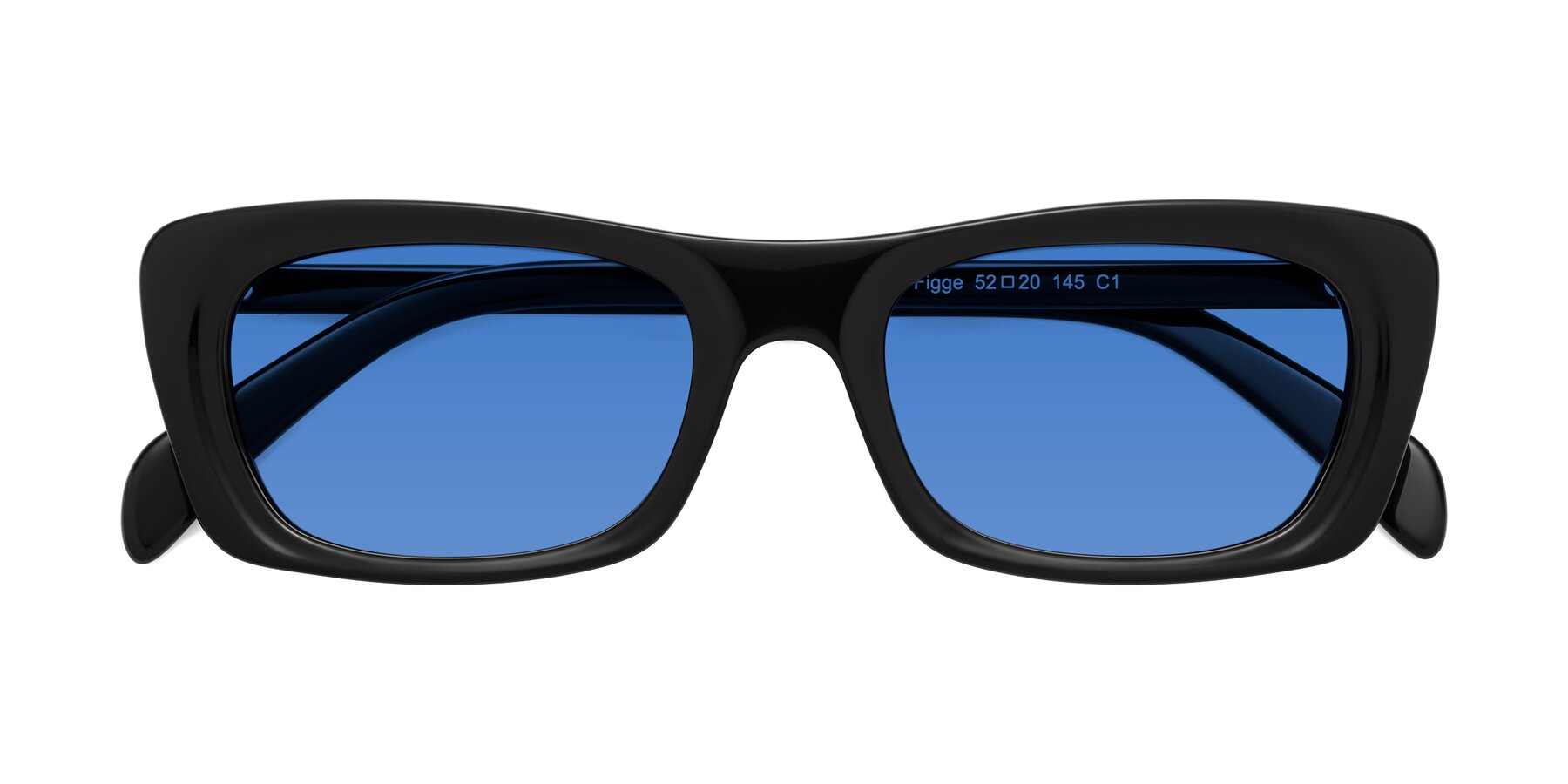Folded Front of Figge in Black with Blue Tinted Lenses