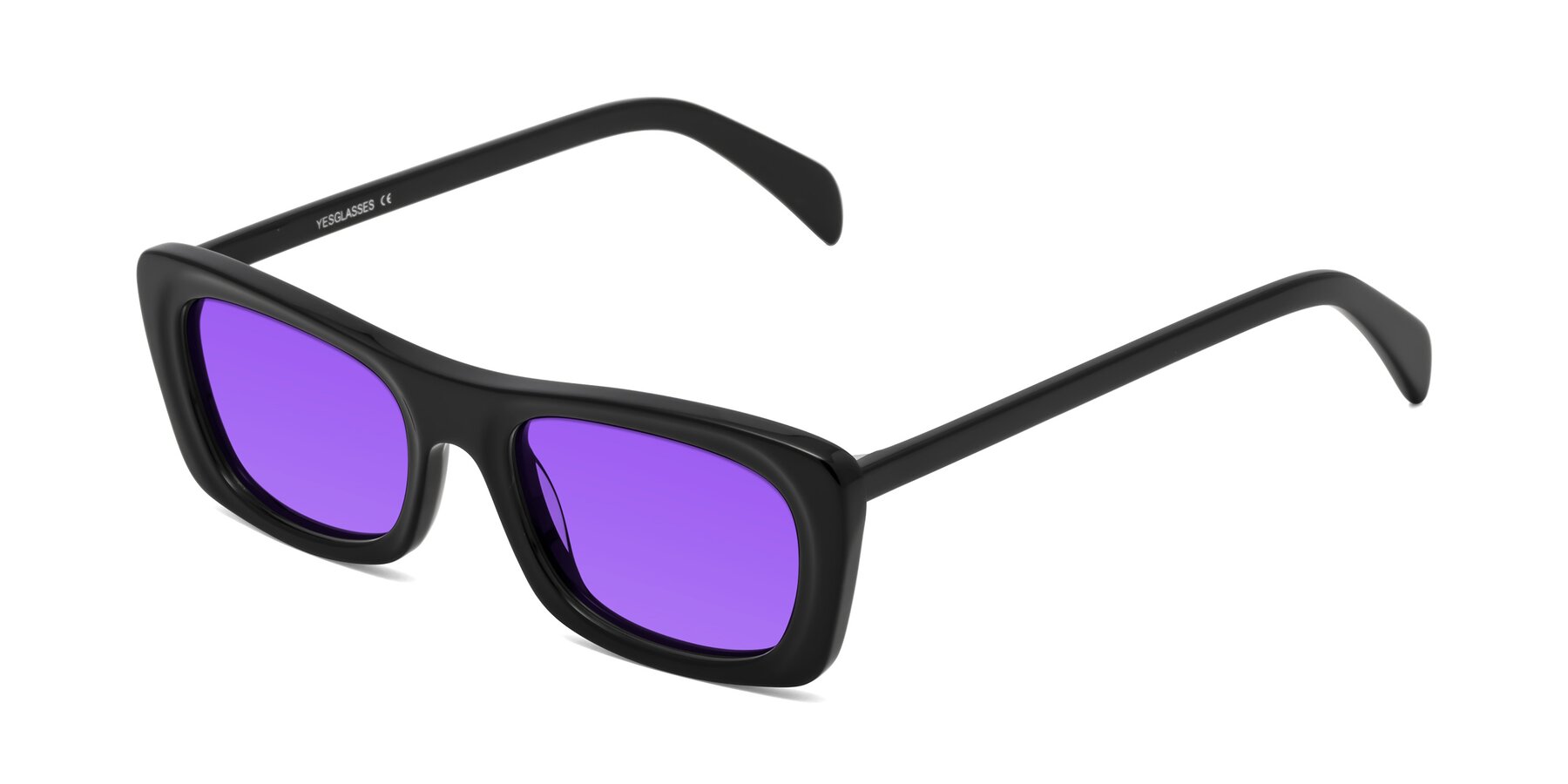 Angle of Figge in Black with Purple Tinted Lenses
