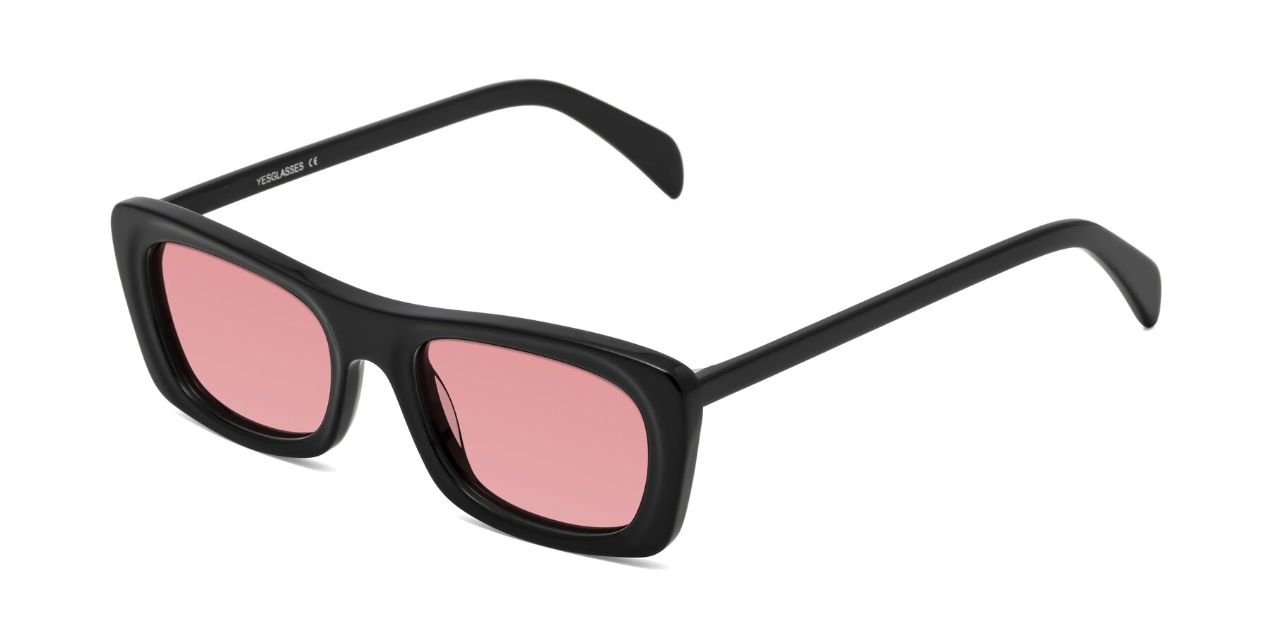 Angle of Figge in Black with Medium Garnet Tinted Lenses