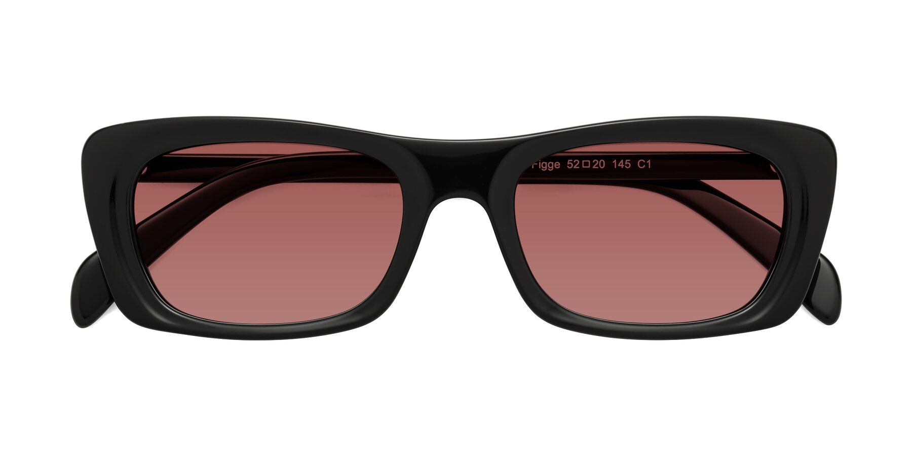 Folded Front of Figge in Black with Garnet Tinted Lenses