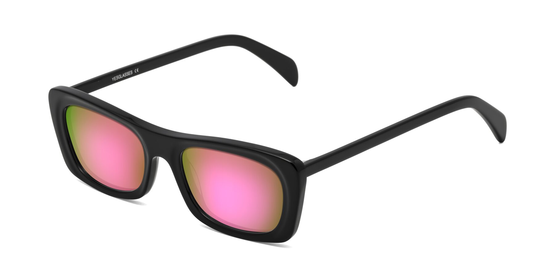 Angle of Figge in Black with Pink Mirrored Lenses