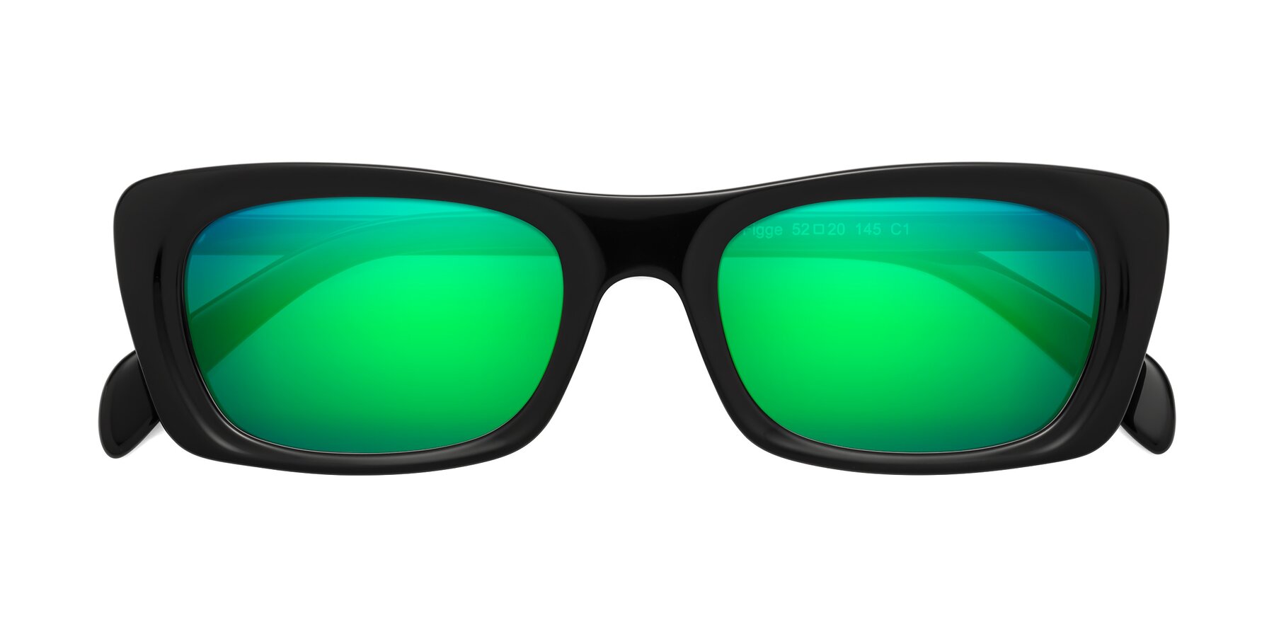 Folded Front of Figge in Black with Green Mirrored Lenses