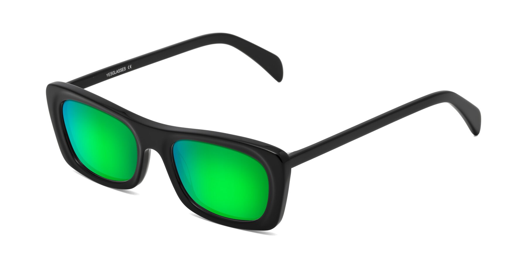 Angle of Figge in Black with Green Mirrored Lenses