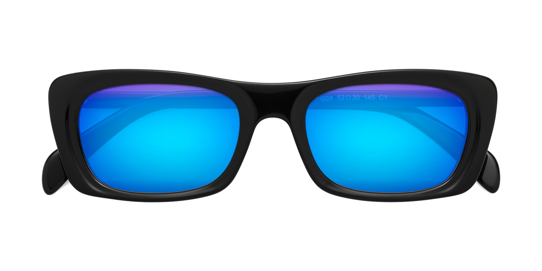 Folded Front of Figge in Black with Blue Mirrored Lenses