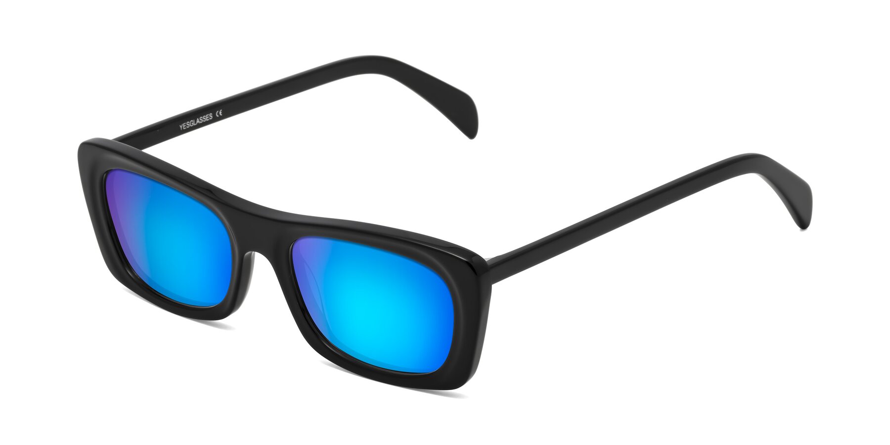 Angle of Figge in Black with Blue Mirrored Lenses