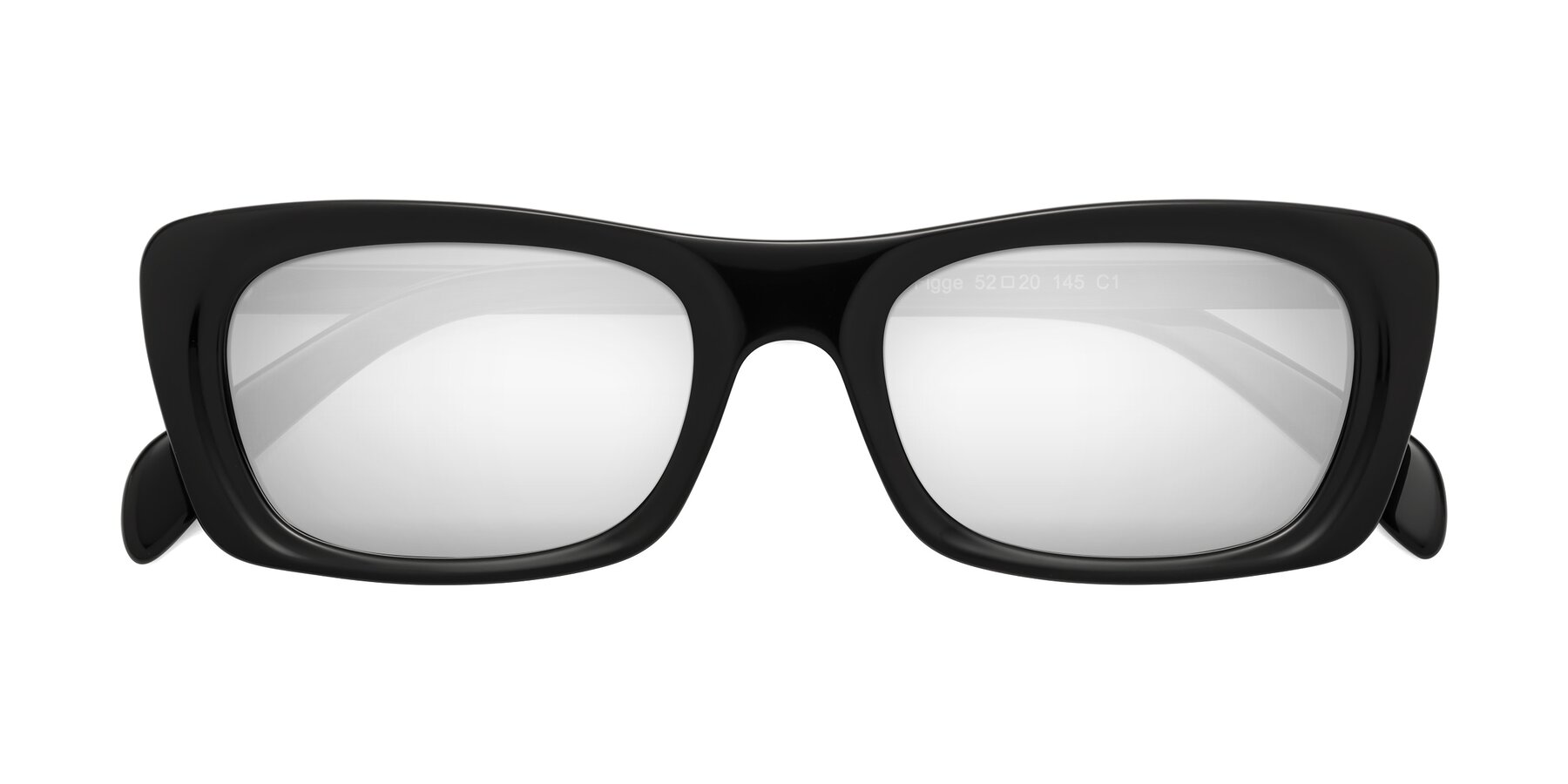 Folded Front of Figge in Black with Silver Mirrored Lenses