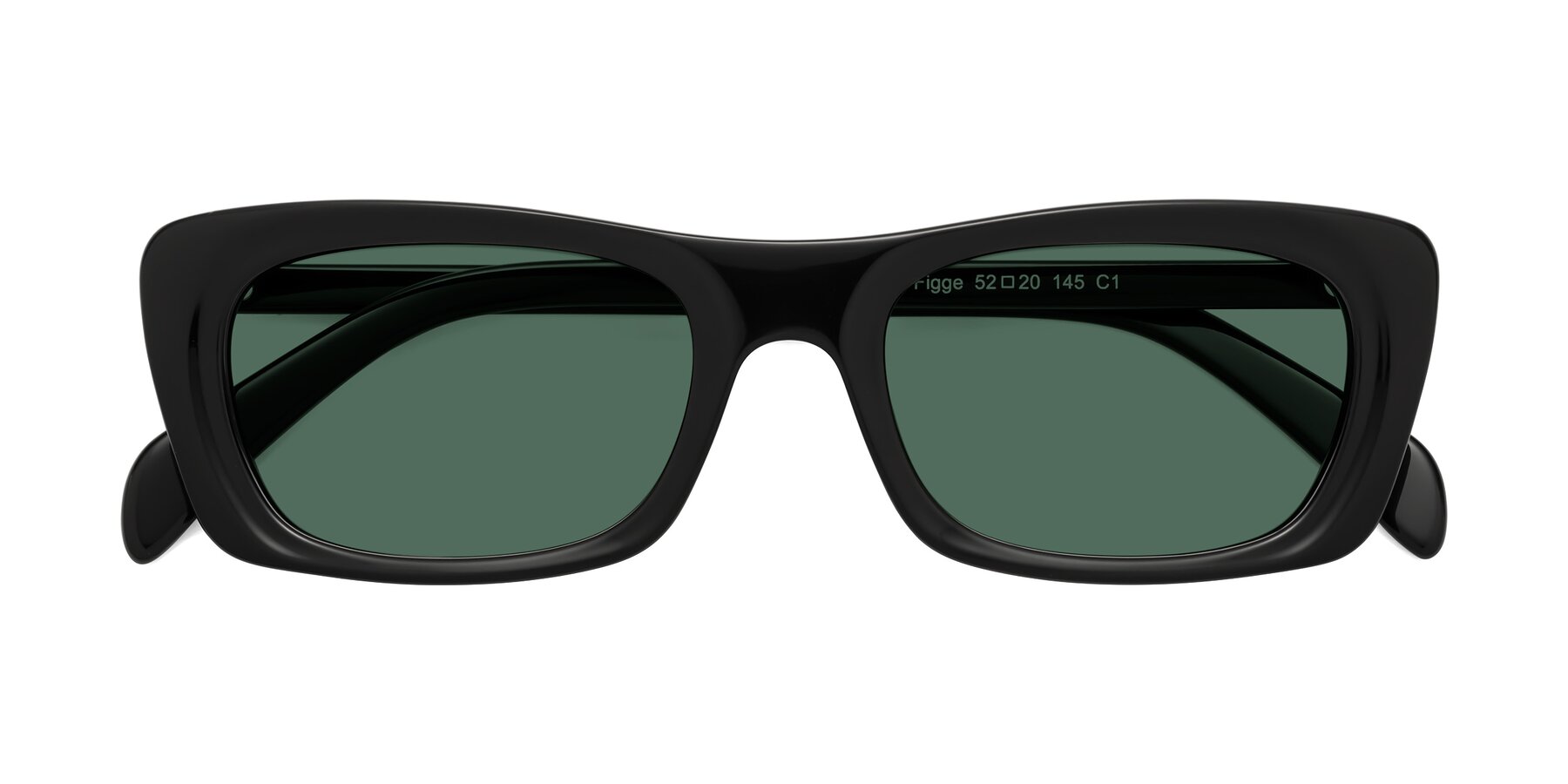 Folded Front of Figge in Black with Green Polarized Lenses