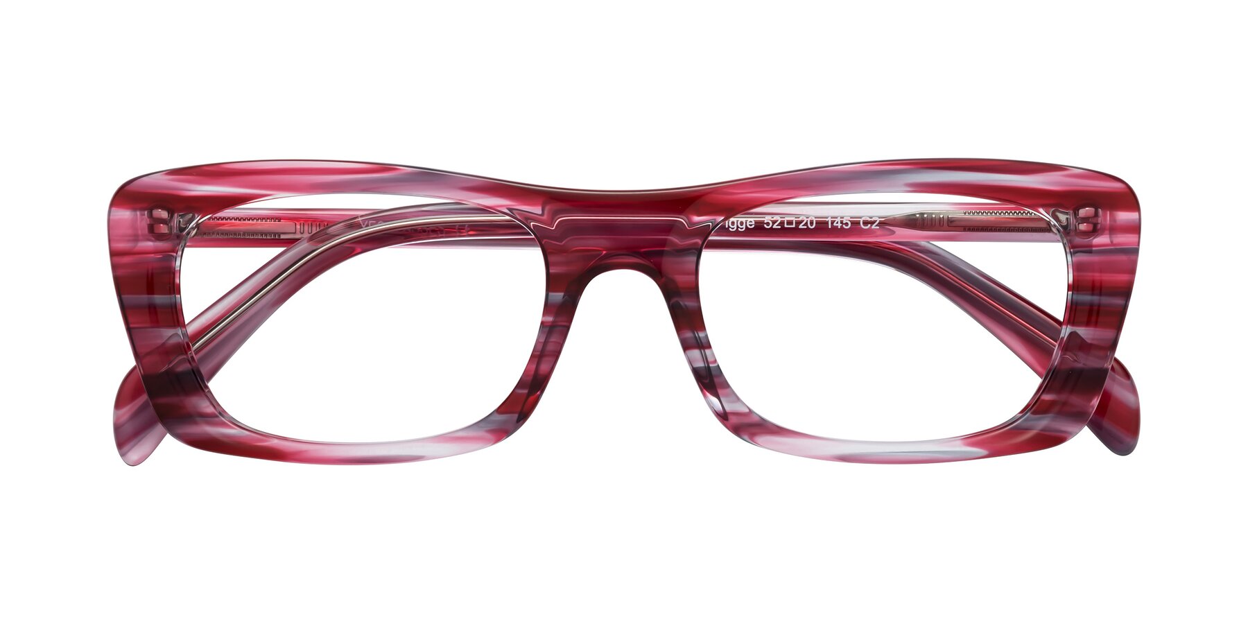 Folded Front of Figge in Striped Red with Clear Eyeglass Lenses