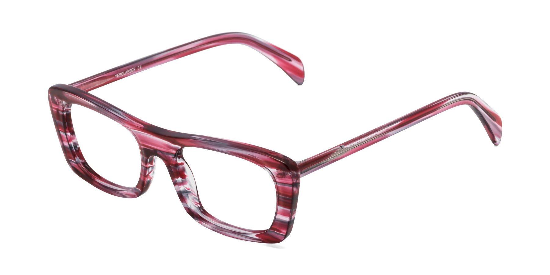 Angle of Figge in Striped Red with Clear Eyeglass Lenses