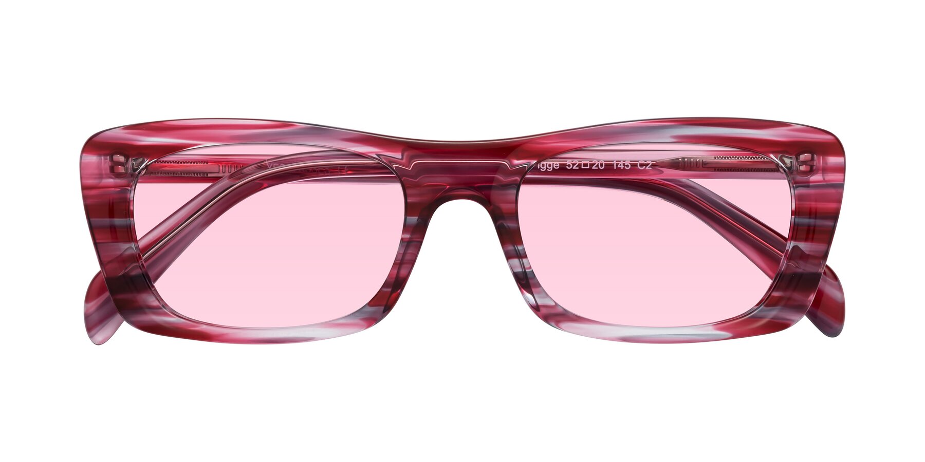 Folded Front of Figge in Striped Red with Light Pink Tinted Lenses