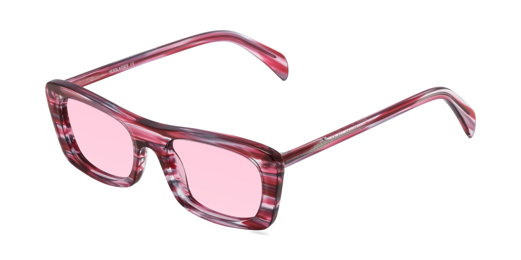 Angle of Figge in Striped Red with Light Pink Tinted Lenses