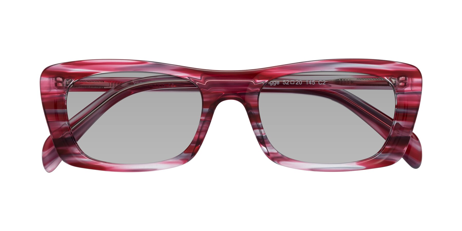 Folded Front of Figge in Striped Red with Light Gray Tinted Lenses