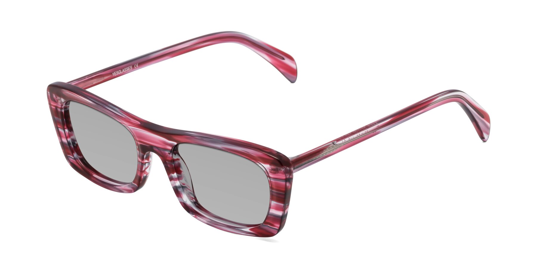 Angle of Figge in Striped Red with Light Gray Tinted Lenses