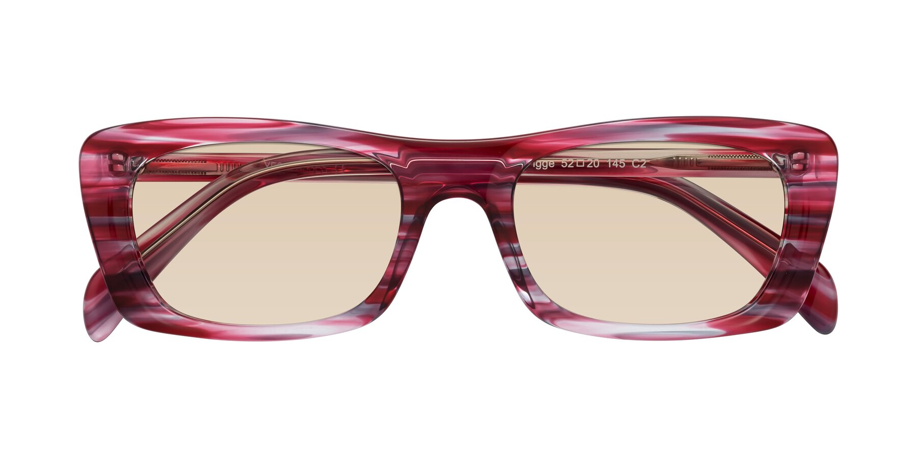 Folded Front of Figge in Striped Red with Light Brown Tinted Lenses