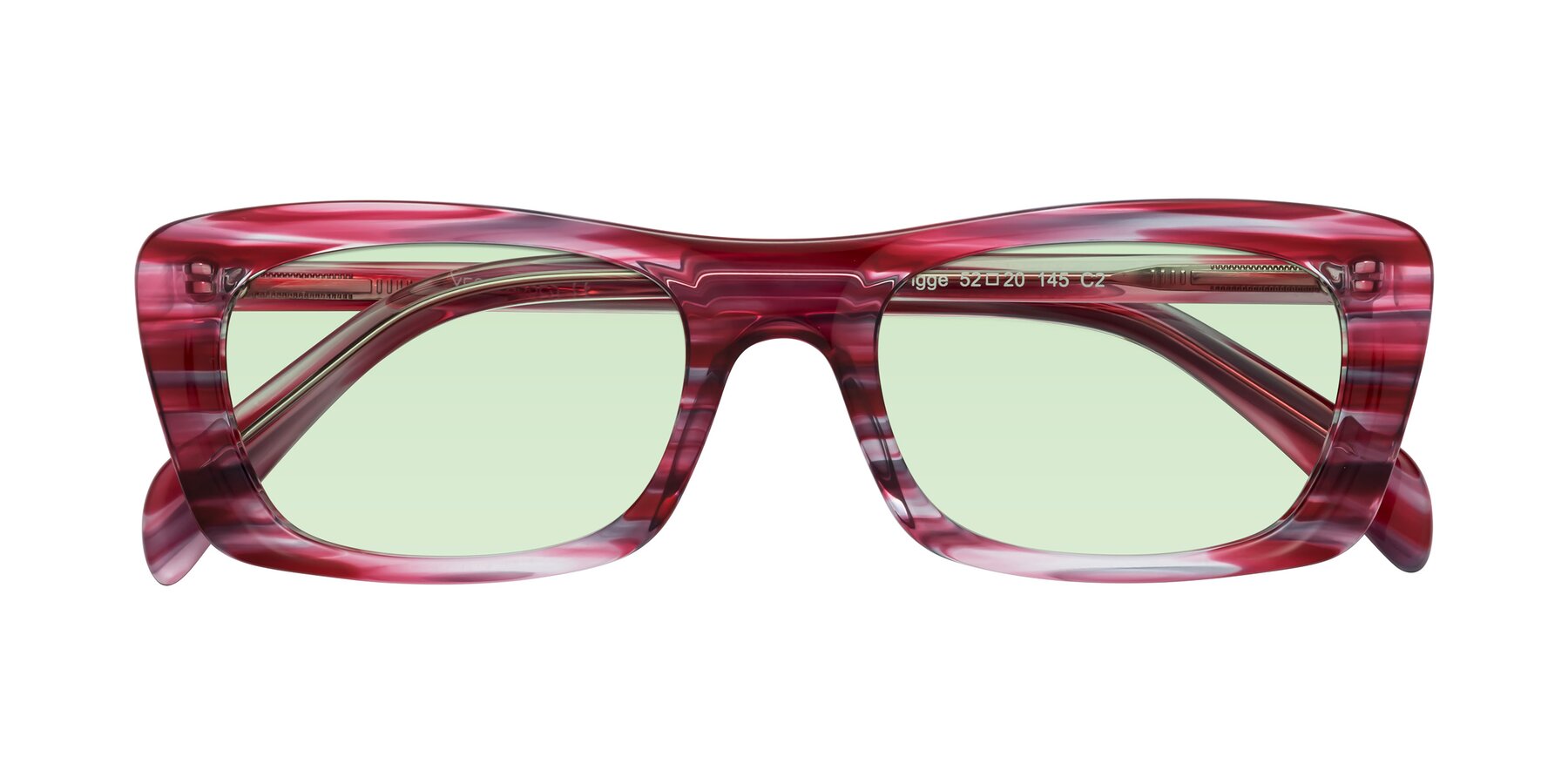 Folded Front of Figge in Striped Red with Light Green Tinted Lenses