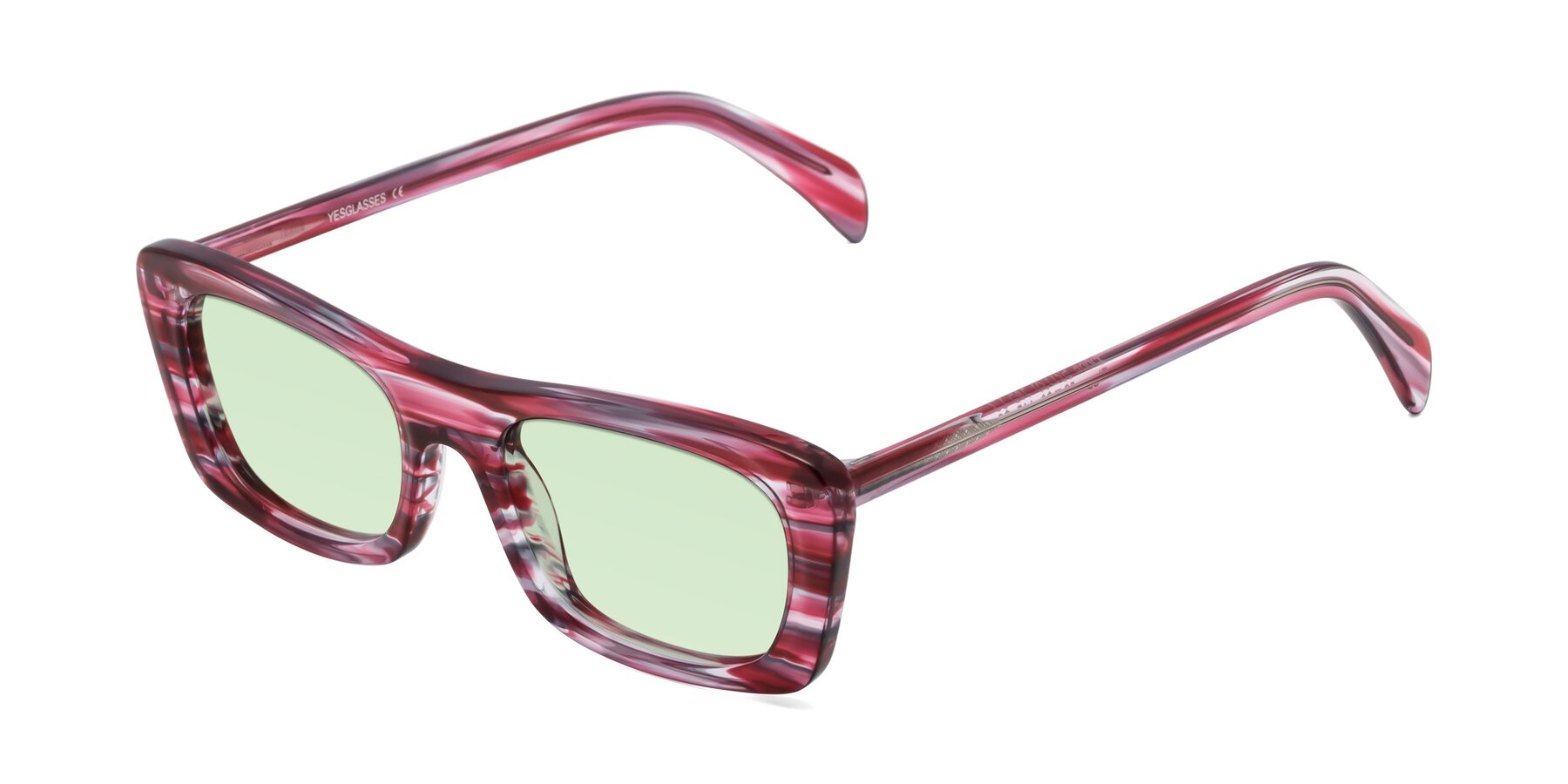 Angle of Figge in Striped Red with Light Green Tinted Lenses