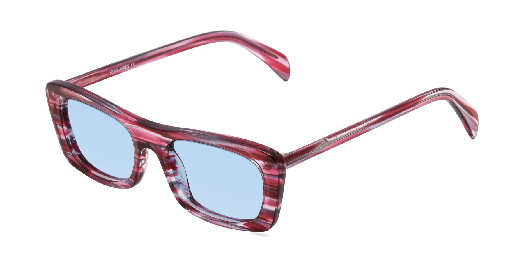 Angle of Figge in Striped Red with Light Blue Tinted Lenses