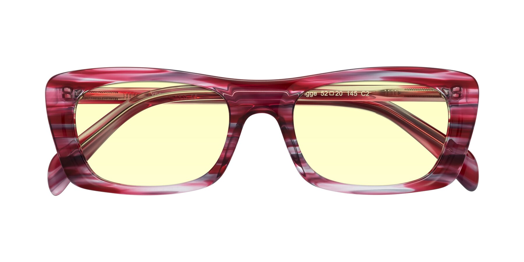 Folded Front of Figge in Striped Red with Light Yellow Tinted Lenses