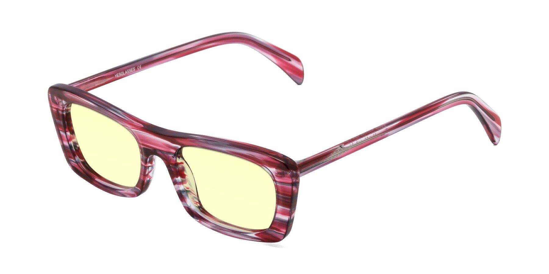 Angle of Figge in Striped Red with Light Yellow Tinted Lenses