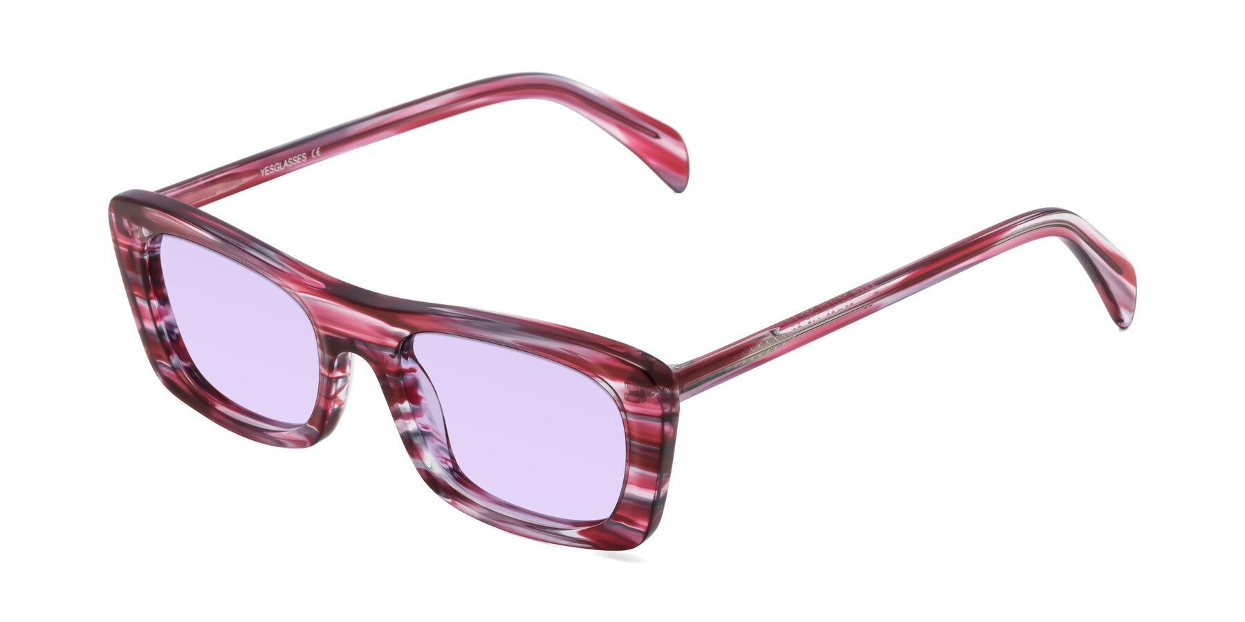 Angle of Figge in Striped Red with Light Purple Tinted Lenses