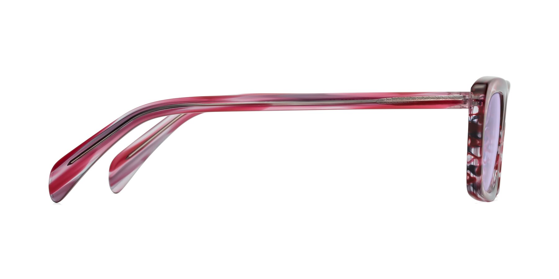 Side of Figge in Striped Red with Light Purple Tinted Lenses