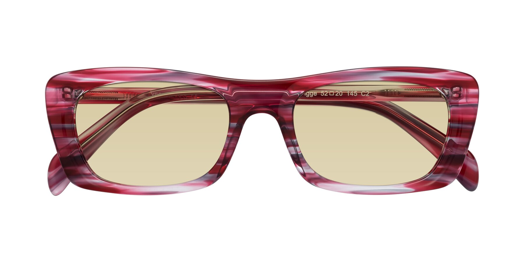 Folded Front of Figge in Striped Red with Light Champagne Tinted Lenses