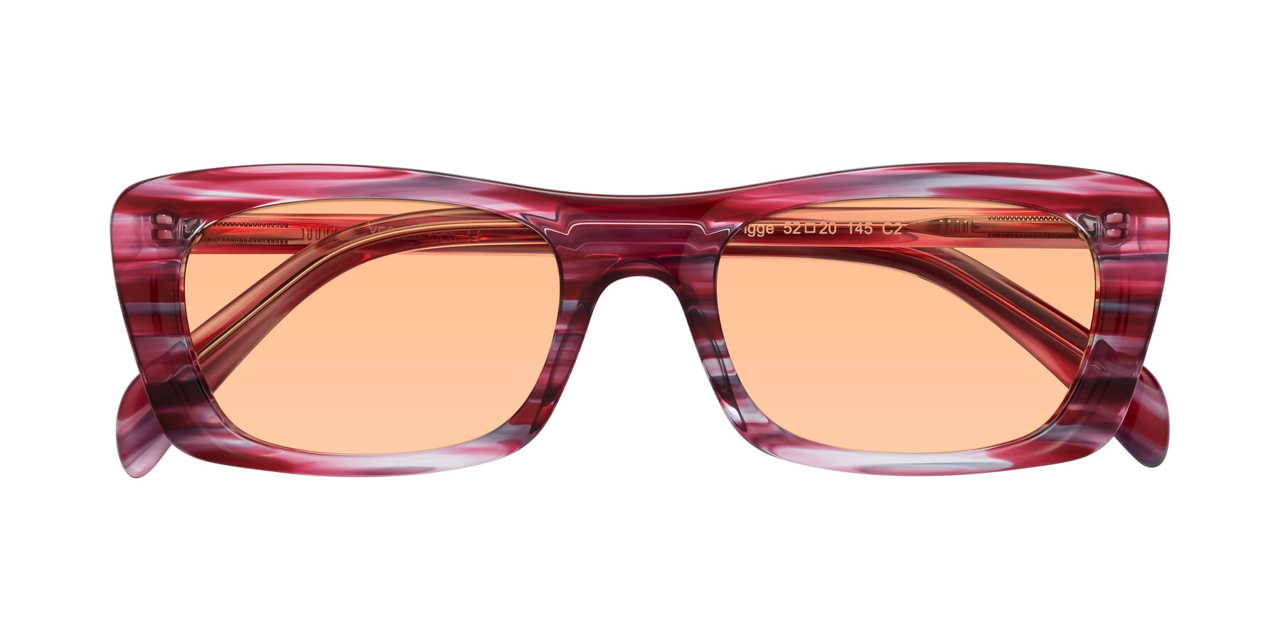 Folded Front of Figge in Striped Red with Light Orange Tinted Lenses