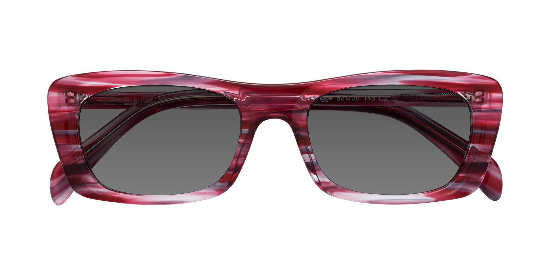 Folded Front of Figge in Striped Red with Medium Gray Tinted Lenses
