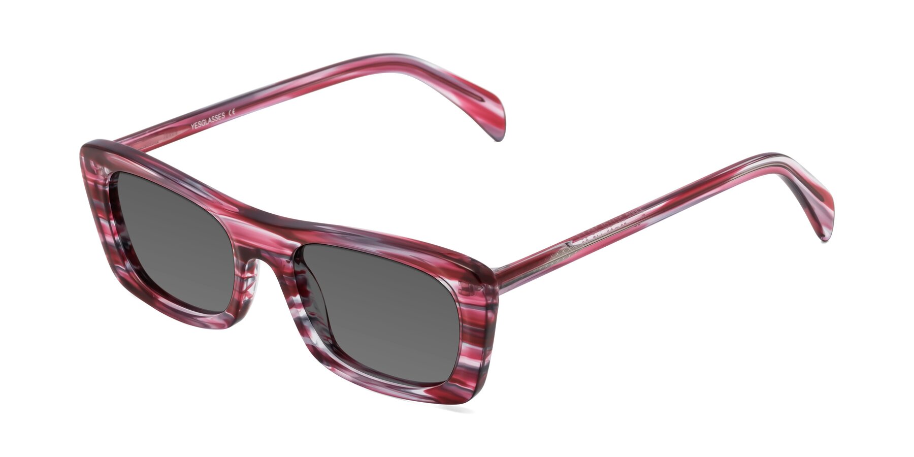 Angle of Figge in Striped Red with Medium Gray Tinted Lenses