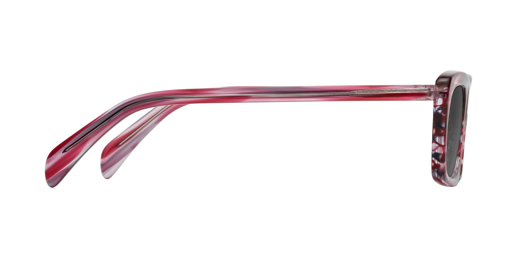 Side of Figge in Striped Red with Medium Gray Tinted Lenses