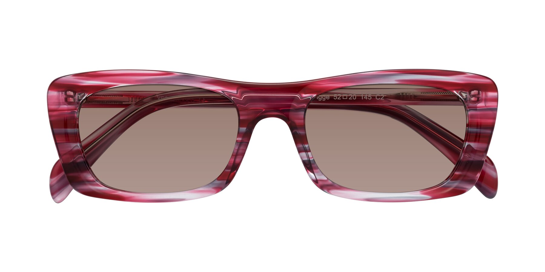 Folded Front of Figge in Striped Red with Medium Brown Tinted Lenses