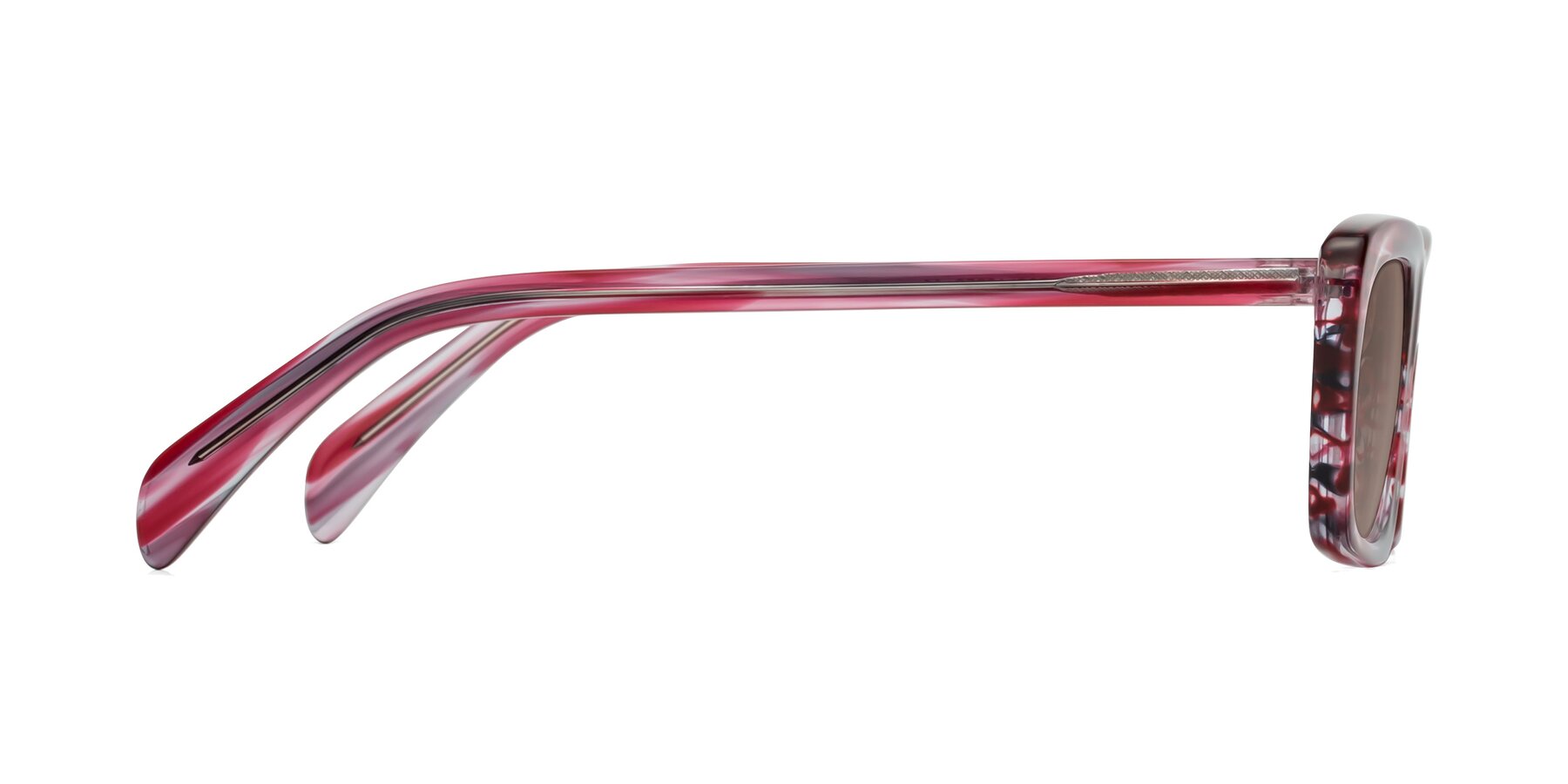 Side of Figge in Striped Red with Medium Brown Tinted Lenses