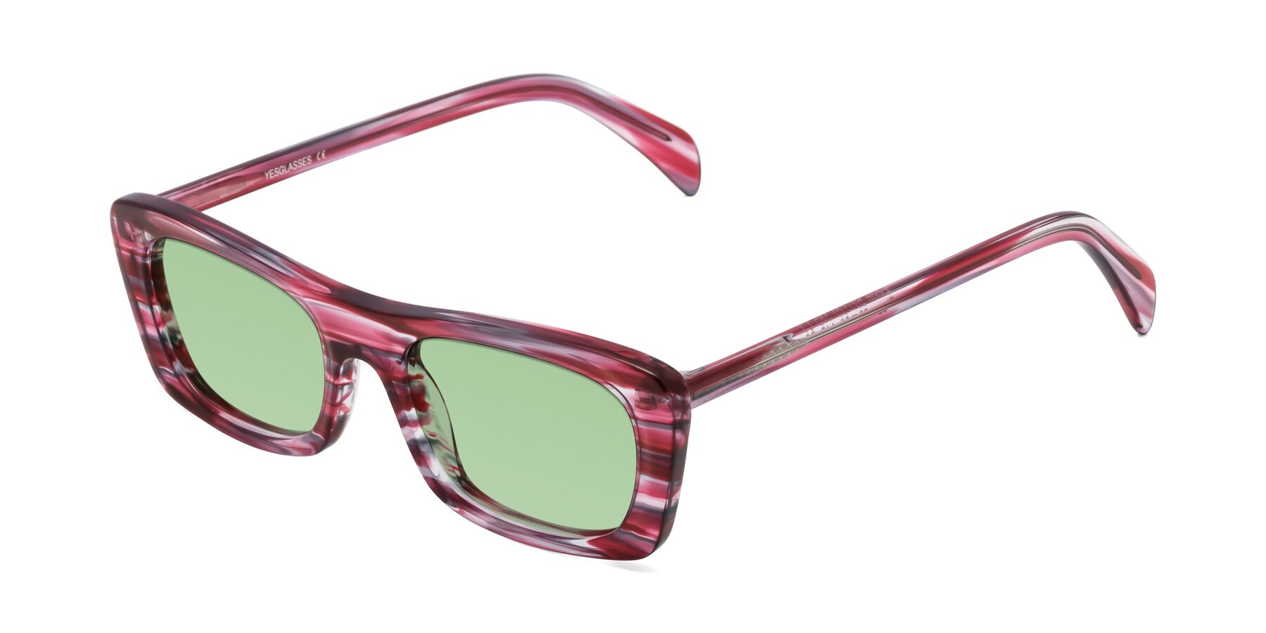 Angle of Figge in Striped Red with Medium Green Tinted Lenses
