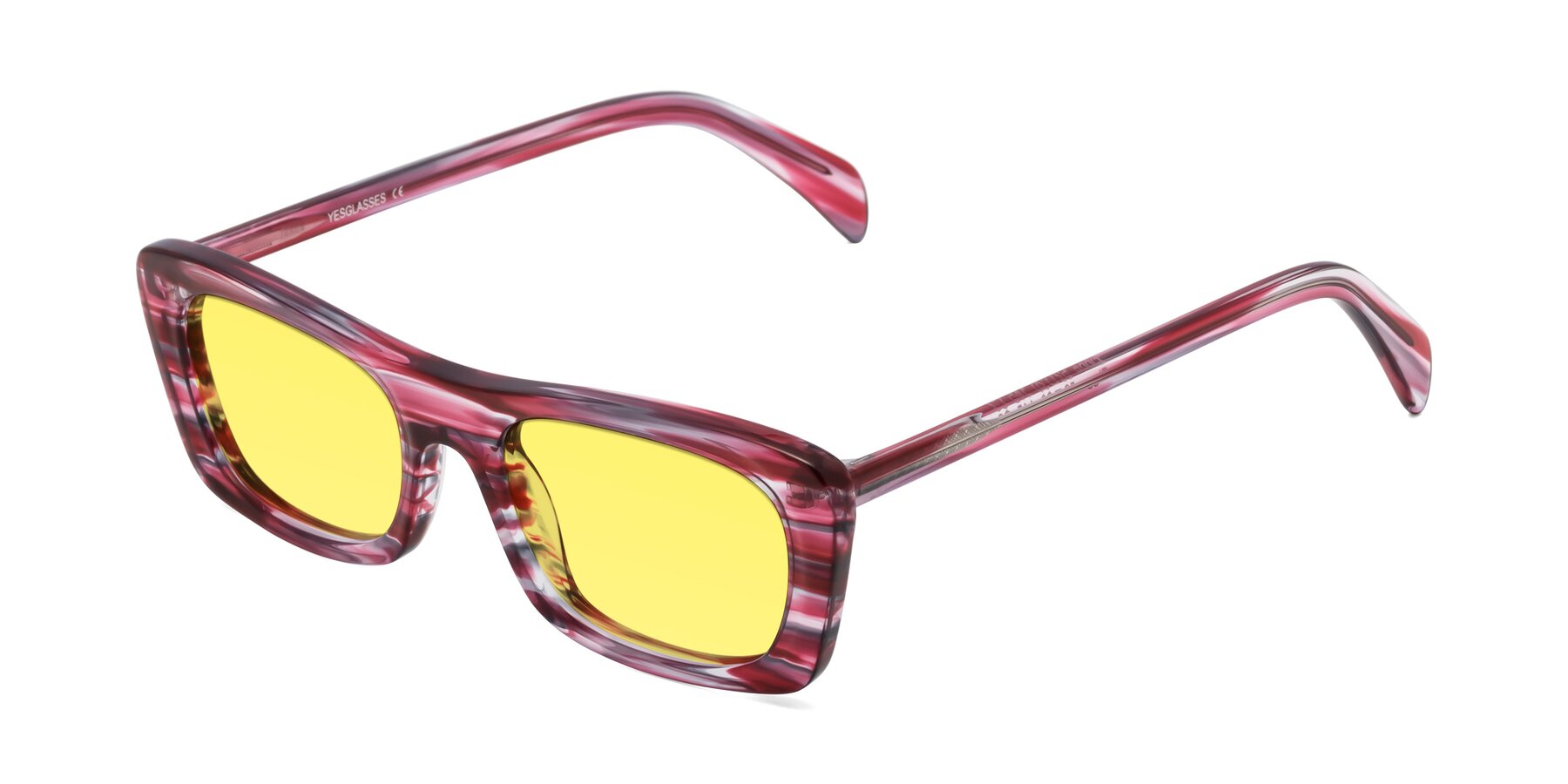 Angle of Figge in Striped Red with Medium Yellow Tinted Lenses